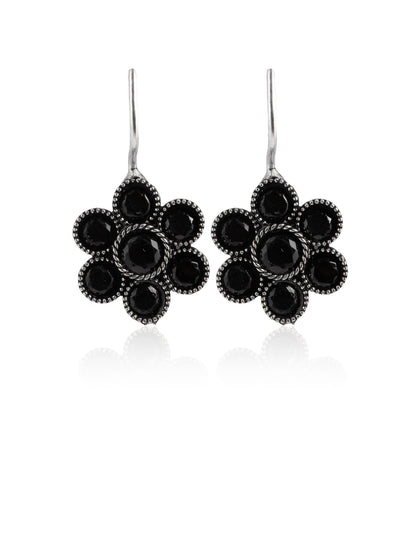 Silver-Black Flower Stud Earrings